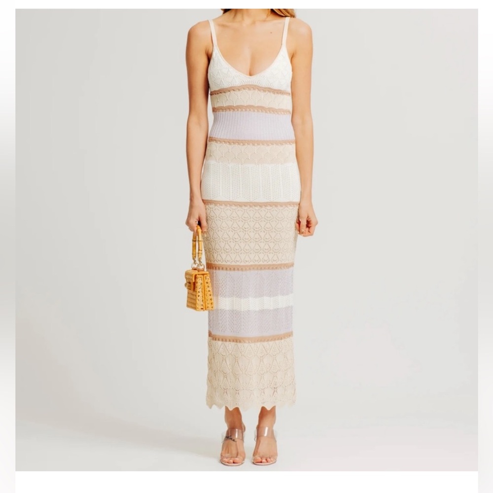 NEW Ronny Kobo Adriana Dress Crochet Tan Neutral Size Small NWT